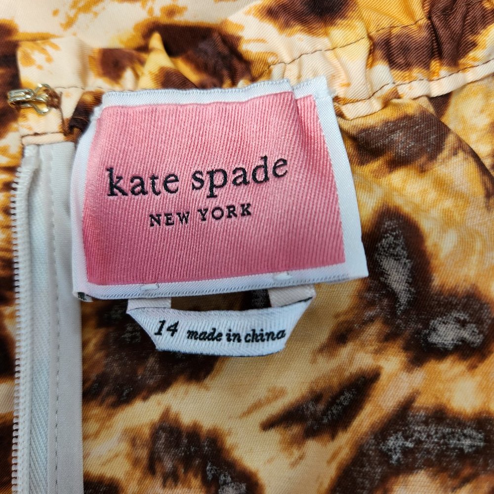 KATE SPADE Orange/Brown Leopard Print Off Shoulder Midi Dress Size 14 LIKE NEW! - Picture 10 of 16